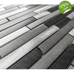 Silver Grey Turned Brushed Steel Metal Long Rectangle Mosaic Wall Tile