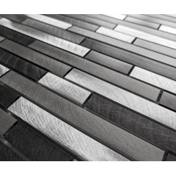 Silver Grey Turned Brushed Steel Metal Long Rectangle Mosaic Wall Tile