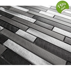 Silver Grey Turned Brushed Steel Metal Long Rectangle Mosaic Wall Tile