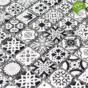 Black & White Grey Moroccan Traditional Ceramic Mosaic Wall Tile
