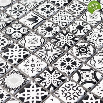 Black & White Grey Moroccan Traditional Ceramic Mosaic Wall Tile