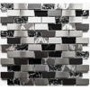 Brushed Steel Silver Grey Metal Black Crackle Glass Mosaic Wall Tile