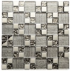 Silver Chrome Metal & Light Foil Glass Grey Square Mosaic Wall Tile