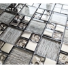Silver Chrome Metal & Light Foil Glass Grey Square Mosaic Wall Tile