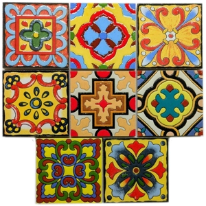 Set of 8 Multi Colour Spanish Moroccan Arabic 10cm Square Ceramic Wall & Floor Tiles