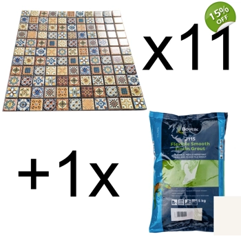 11x Moroccan Vintage Mosaic Wall Tile + Grout