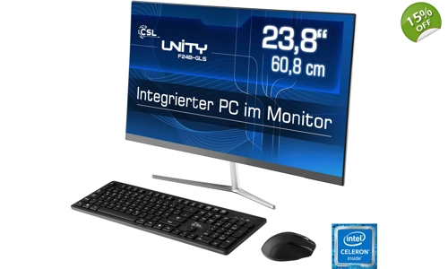 CSL Unity F24-GLS с Windows 10 Home All-in-One PC (23.8-инчов, Intel Celeron N4120, UHD графика 600,