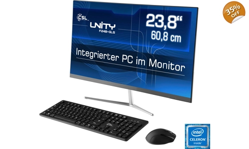 CSL Unity F24W-GLS Win 11 All-in-One PC (23.8-инчов, Intel® Celeron N4120, 8 GB RAM, 128 GB SSD, пас