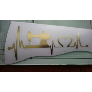 Sewing machine heartbeat Vinyl Decal Sticker GOLD