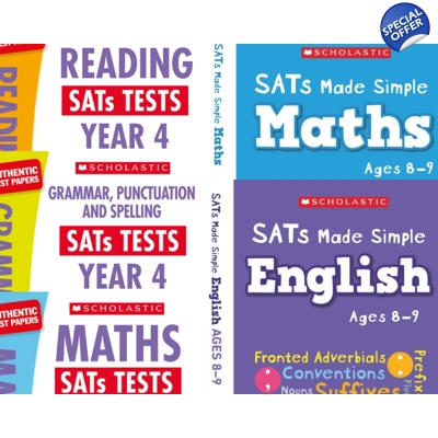 Year 4 Exam Pack [5 Books] KS2 SATs Revision Books & Practice Tests for Maths and English. Free P&P.