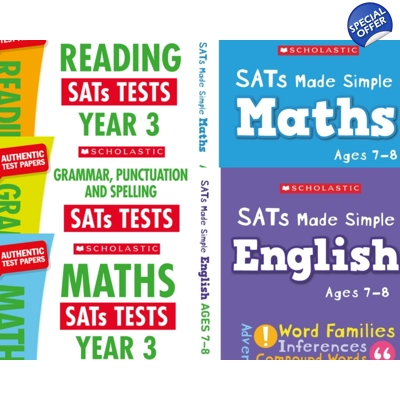 Year 3 Exam Pack [5 Books] KS2 SAT Revision Guides and Practice Tests for English and Maths with Free P&P.