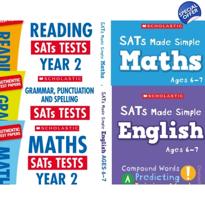 Year 2 Exam Pack [5 Books] KS1 SATs Revision Guides and Practice Tests for English and Maths with Free P&P
