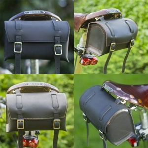 Leather Square Saddle Bag in BLACK