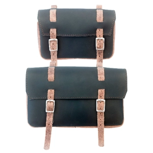 2 in 1 Bicycle Leather Bag Set in BLACK VINTAGE BROWN