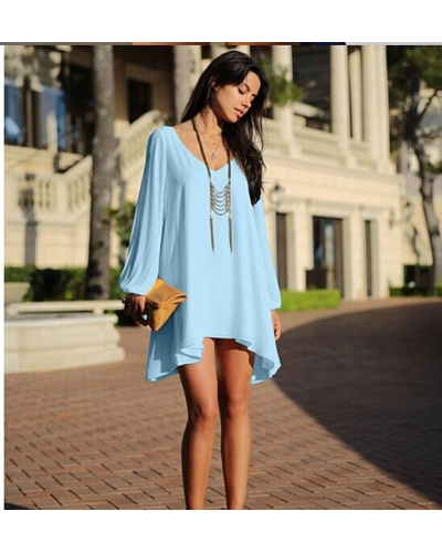 V Collar Chiffon Long Sleeved Loose A Word Dress