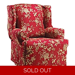 WING CHAIR Slipcover Floral Burgundy-Red Wingback Sure Fit..