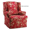 WING CHAIR Slipcover Floral Burgundy-Red Wingback Sure Fit Slip Cover