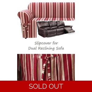 Dual Reclining SOFA Slipcover City Stripe Burgundy Red Sur..