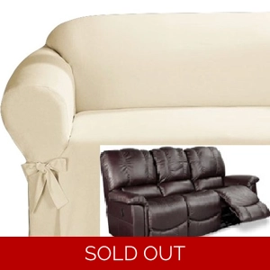 Dual Reclining SOFA Slipcover Cotton Cream Sure Fit Reclin..