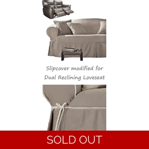 Dual Reclining LOVESEAT Slipcover Contrast Taupe Linen Sur..