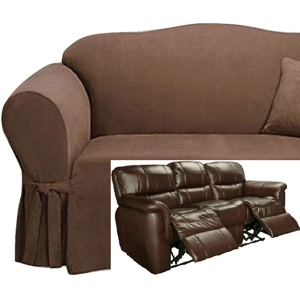 Dual Reclining SOFA Slipcover Suede Chocolate Sure Fit Rec..
