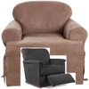 Reclining CHAIR Slipcover T Cushion Suede Taupe Sure Fit Armchair