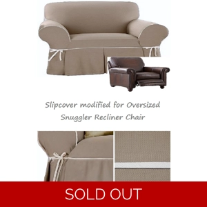 Reclining SNUGGLER CHAIR Slipcover Contrast Taupe Linen Wi..