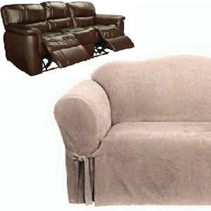 Dual Reclining SOFA Slipcover Suede Taupe SureFit Recliner Couch Cover