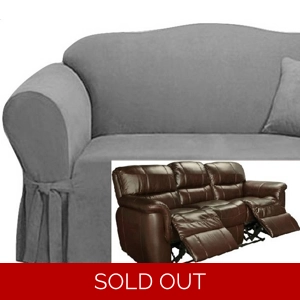 Dual Reclining SOFA Slipcover Suede Grey SureFit Recliner ..