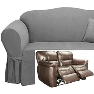 Dual Reclining LOVESEAT Slipcover Suede Grey Sure Fit Gray..