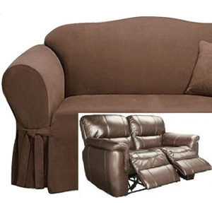 Dual Reclining LOVESEAT Slipcover Suede Chocolate Sure Fit..