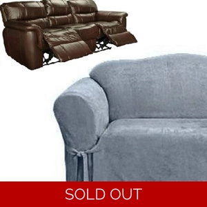 Dual Reclining SOFA Slipcover Suede Blue Sure Fit Recliner..