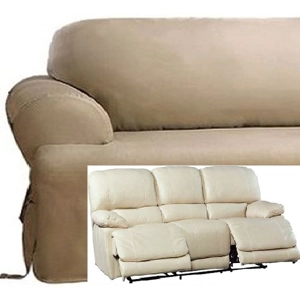 Dual Reclining SOFA Slipcover T Cushion Cotton Taupe Sure Fit Couch