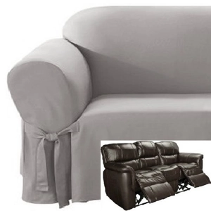Dual Reclining SOFA Slipcover Cotton Gray Sure Fit Recline..