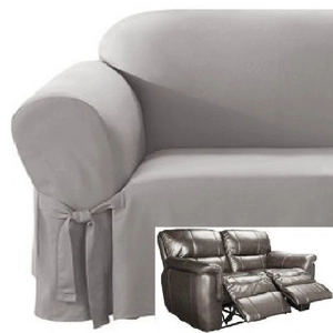 Dual Reclining LOVESEAT Slipcover Cotton Gray Sure Fit Rec..
