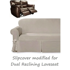 Dual Reclining LOVESEAT Slipcover Farmhouse Twill Taupe Su..