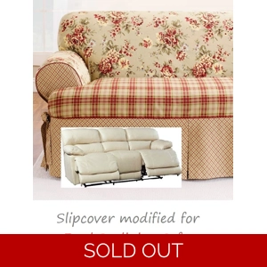 Dual Reclining SOFA Slipcover T Cushion Shabby Toile Red S..