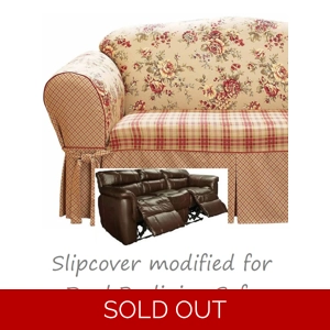 Dual Reclining SOFA Slipcover Shabby Toile Red Sure Fit Co..