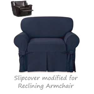 Reclining CHAIR Slipcover Farmhouse Twill Navy Blue SureFi..