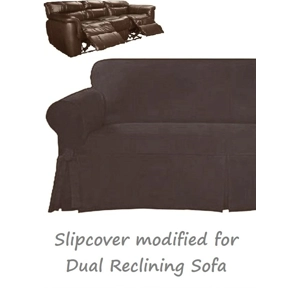 Dual Reclining SOFA Slipcover TWILL Suede Chocolate Sure F..