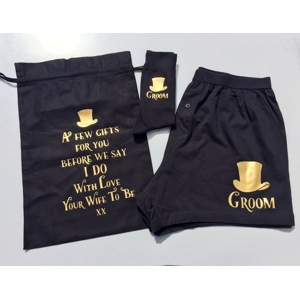 Groom boxers,sock and matching gift bag with top hat design