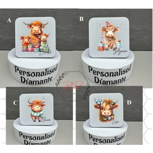 Highland cow Christmas coasters