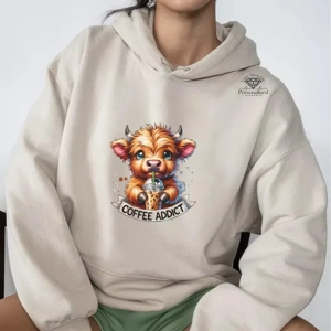Coffee addict highland cow hoodie