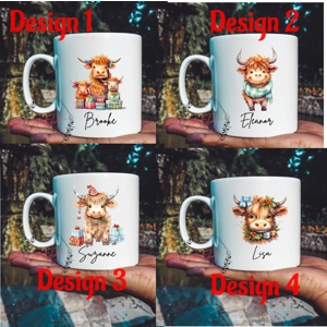 Personalised highland cow Christmas mug, cup, birthday gift
