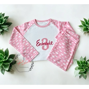 Personalised Kids Pyjamas Toddlers, Pjs, personalised name and age, Pink or Blue Birthday 1 2 3 4 5