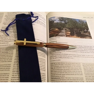 Holy Land olivewood ballpoint pen with gold cross clip Holy Land olivewood ballpoint pen with gold cross clip