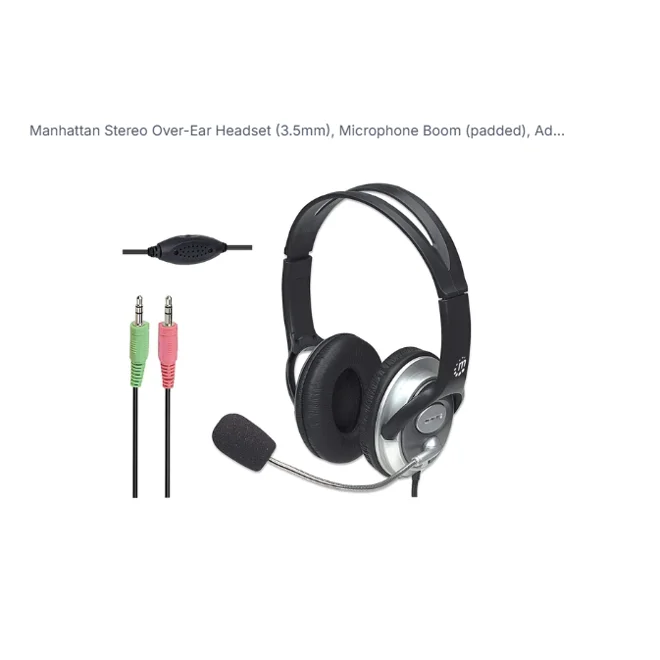 Additional Image for Manhattan Stereo Over-Ear Headset (3.5mm), Microphone Boom (padded), Adjustable Steel Headband,