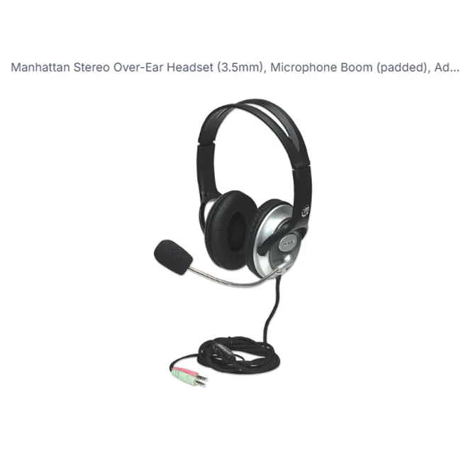 Additional Image for Manhattan Stereo Over-Ear Headset (3.5mm), Microphone Boom (padded), Adjustable Steel Headband,
