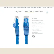 StarTech 15m CAT6 Ethernet Cable - Blue Snagless Gigabit - 100W PoE UTP 250Mhz Category 6 Patch Cord
