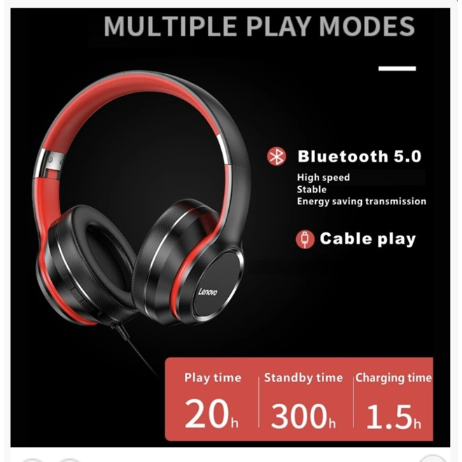 Additional Image for Lenovo HD200 Wireless Bluetooth Headphone Noise Cancelling Black